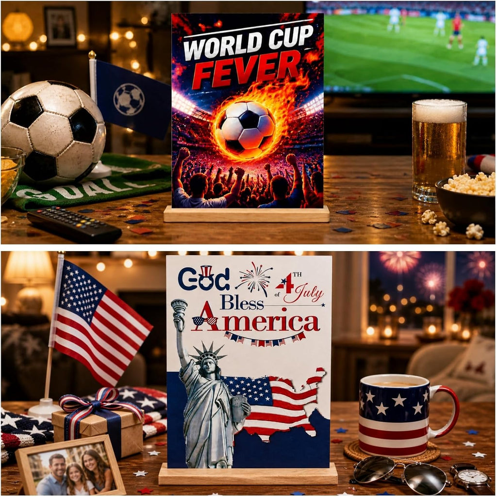 World Cup Party Table Decoration, 2026 Soccer Ball Sports Events, Wooden Tabletop Decor World Cup for Home, Bar