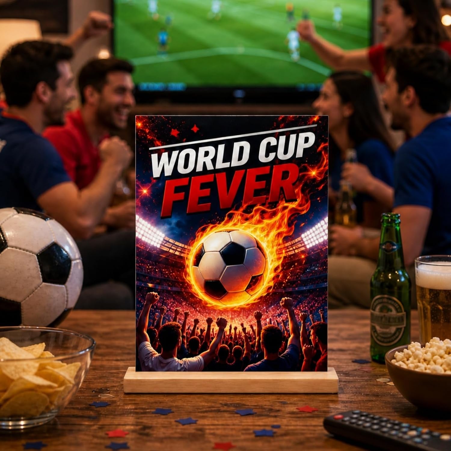 World Cup Party Table Decoration, 2026 Soccer Ball Sports Events, Wooden Tabletop Decor World Cup for Home, Bar