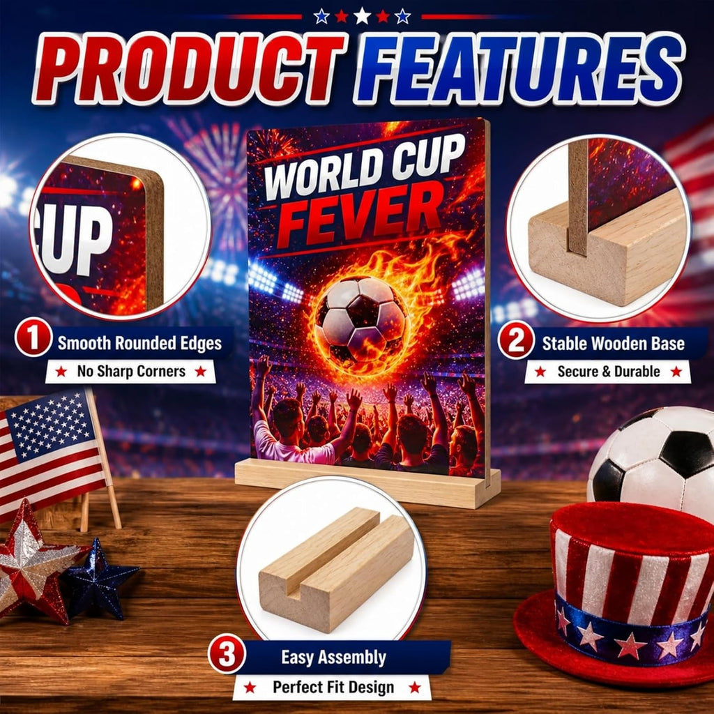 World Cup Party Table Decoration, 2026 Soccer Ball Sports Events, Wooden Tabletop Decor World Cup for Home, Bar