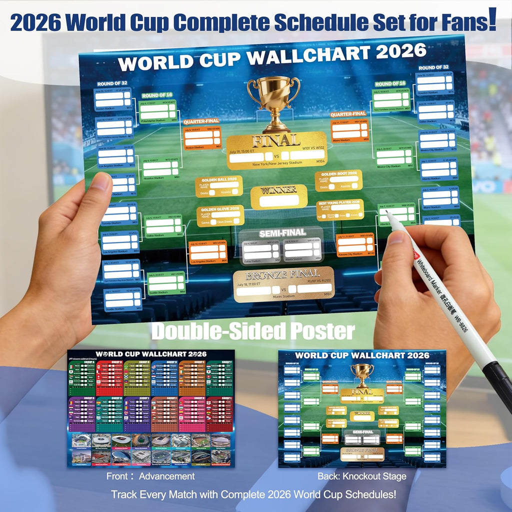 2026 World Cup Merch Soccer Fan Set Includes 10Pcs Country Supporter Kit with Flag Headband, 2 Thunder Sticks,Flag,Wristband,Drawstring Bag,Dry Erase Schedule Poster & Pen