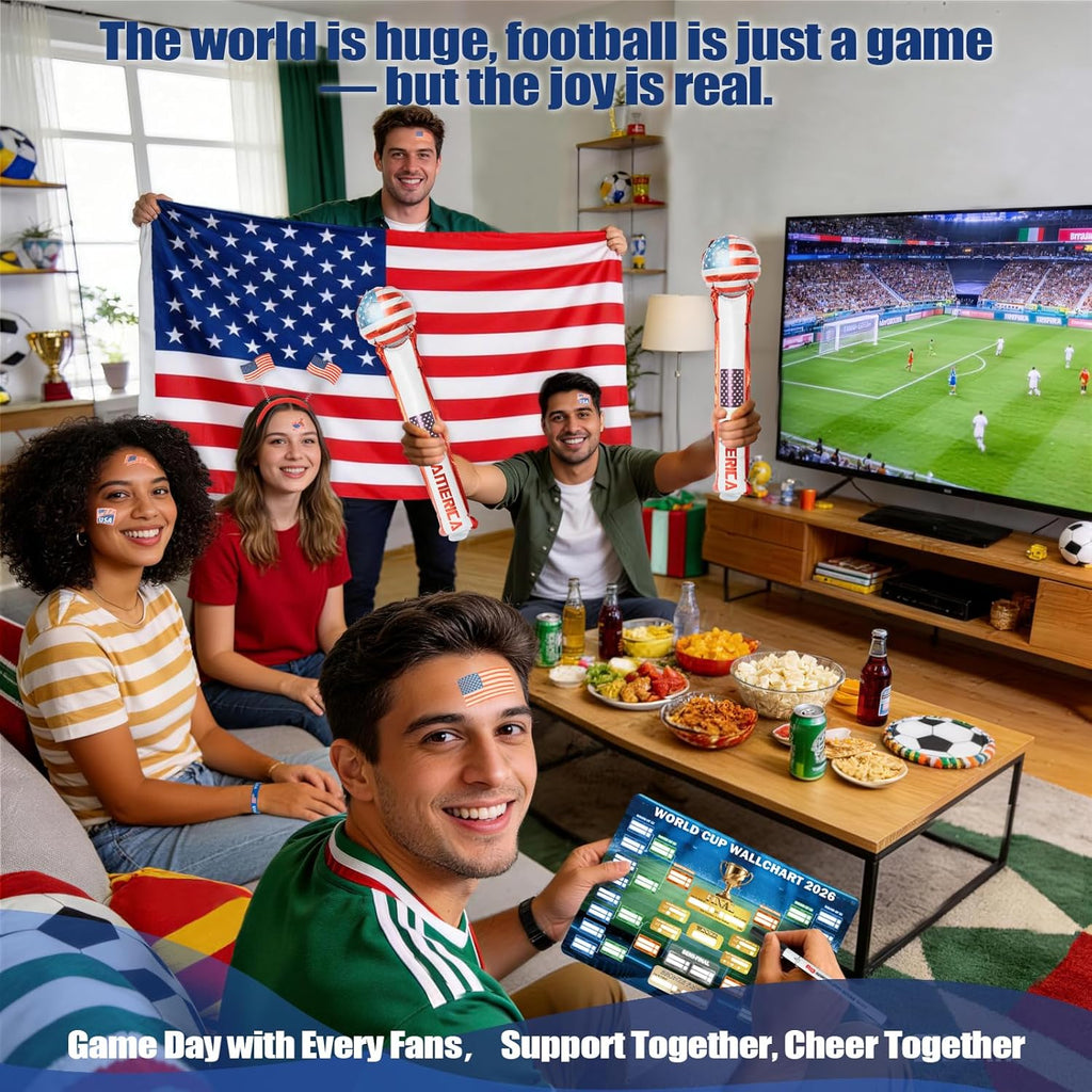 2026 World Cup Merch Soccer Fan Set Includes 10Pcs Country Supporter Kit with Flag Headband, 2 Thunder Sticks,Flag,Wristband,Drawstring Bag,Dry Erase Schedule Poster & Pen
