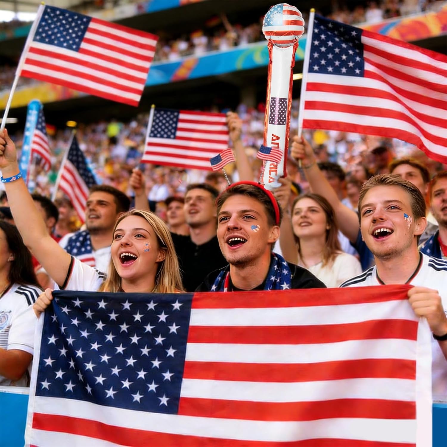 2026 World Cup Merch Soccer Fan Set Includes 10Pcs Country Supporter Kit with Flag Headband, 2 Thunder Sticks,Flag,Wristband,Drawstring Bag,Dry Erase Schedule Poster & Pen